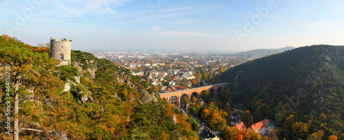 Wonderful autumn panorama on Moedling, Lower Austria. Beautiful Travel destination trip from Vienna. Beautiful view with a blue sky.  photo