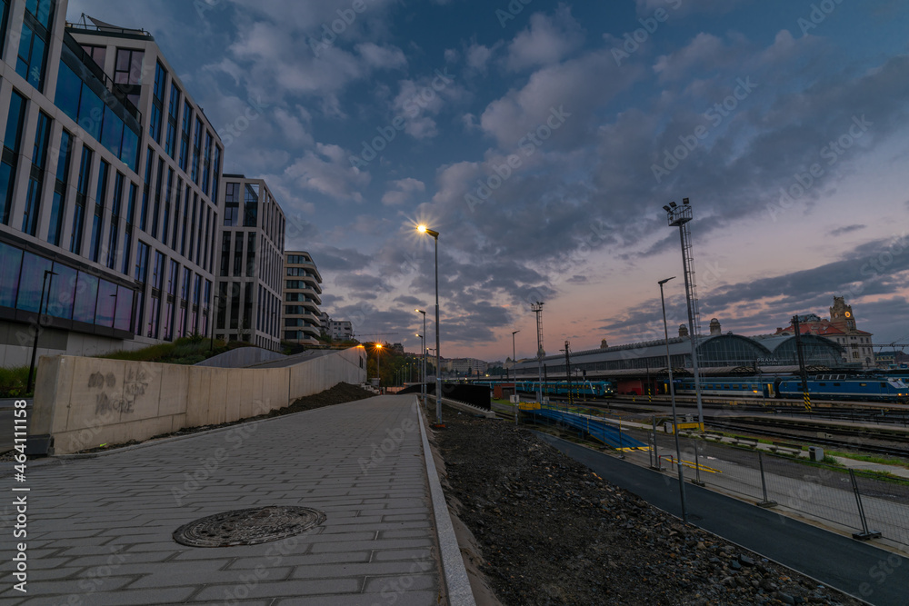 New pedestrian underpass and buildings in station in capital Prague
