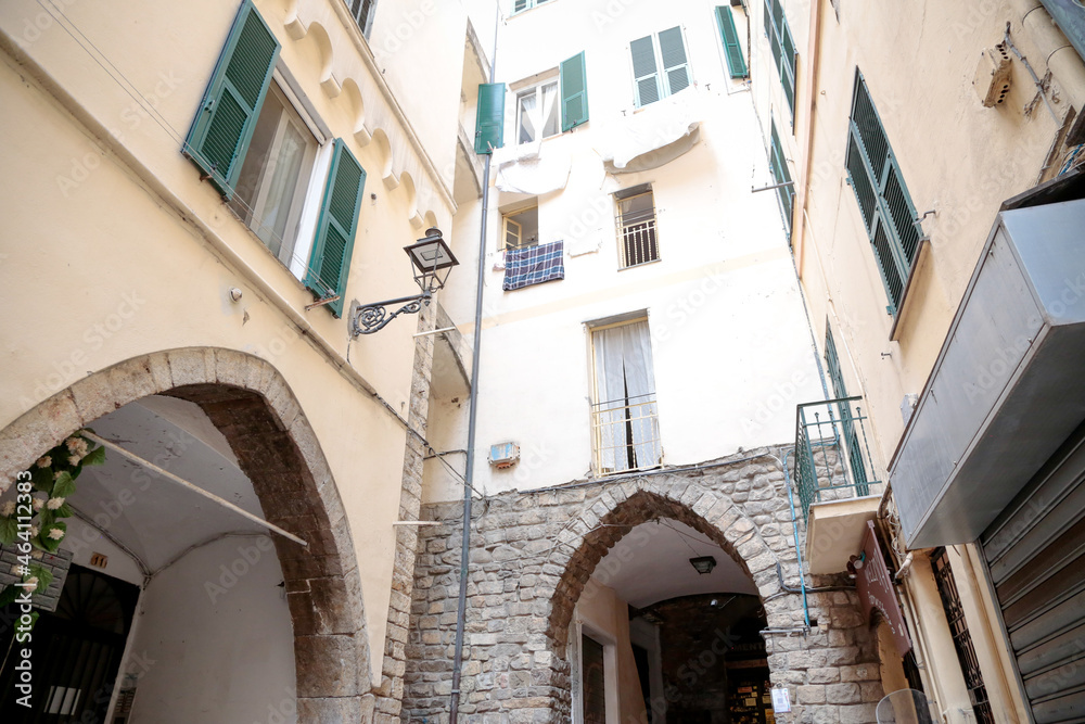 Sanremo old town known as Pigna, Italian historical city of the Ligurian riviera, in summer days with blue sky