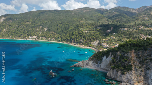 Fototapeta Naklejka Na Ścianę i Meble -  Aerial drone of paradise exotic turquoise bay in Caribbean destination island