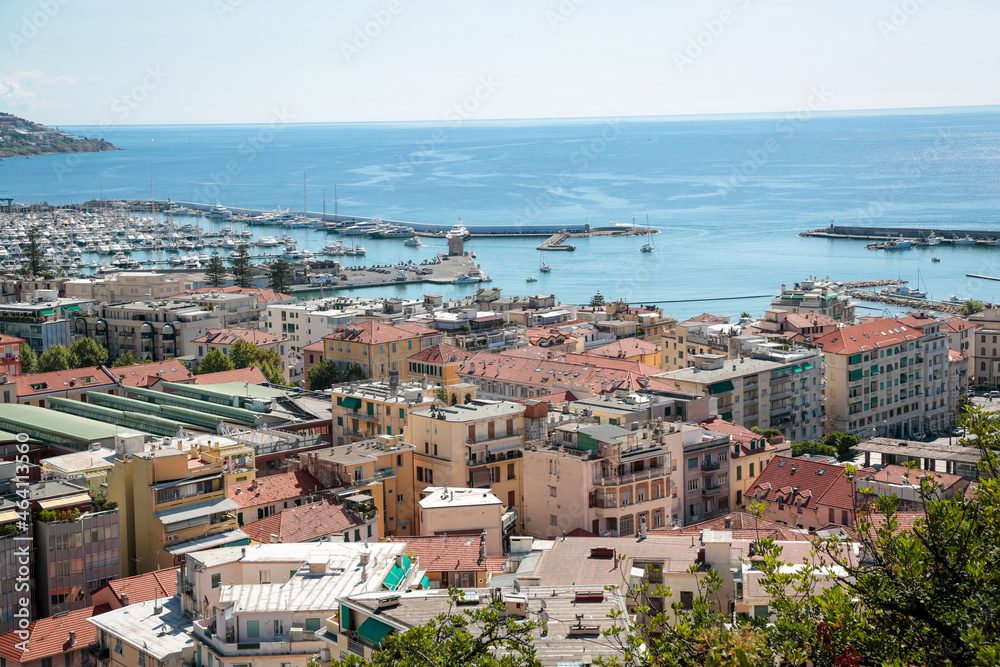Sanremo high hill known as Pigna, Italian medieval city of the Ligurian riviera, in summer days with blue sky Sanremo high hill known as Pigna, Italian medieval city of the Ligurian riviera, in summer days with blue sky