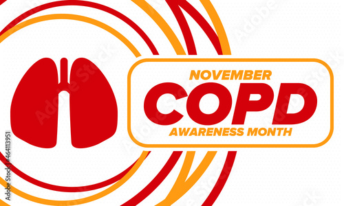 COPD Awareness Month in November. Chronic Obstructive Pulmonary Disease. Celebrated annual in United States. Medical health care and awareness design. Poster, card, banner and background. Vector
