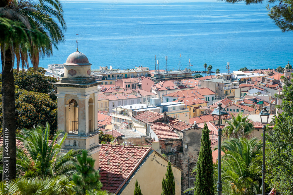 Sanremo, Italian hisotrical city of the Ligurian riviera, in summer days with blue sky, uptown view