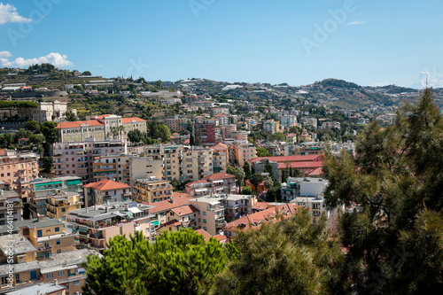 Sanremo, Italian hisotrical city of the Ligurian riviera, in summer days with blue sky, uptown view photo