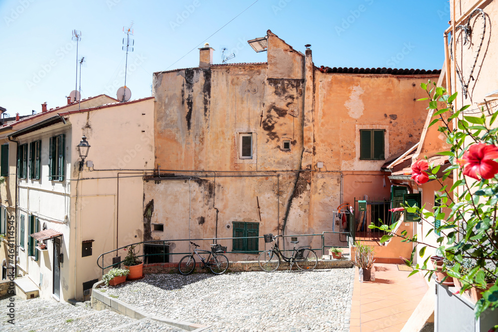 Fototapeta premium Sanremo, Italian hisotrical city of the Ligurian riviera, in summer days with blue sky, uptown view