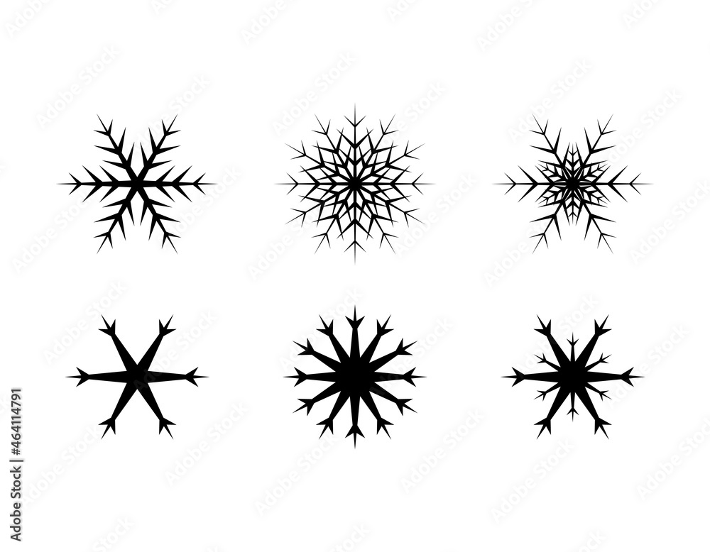 Set of simple snowflake of black lines. Festive decoration for New Year and Christmas