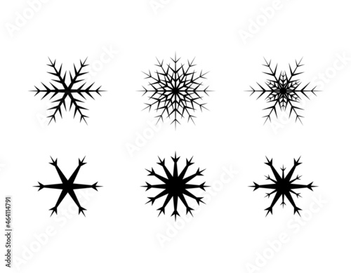 Set of simple snowflake of black lines. Festive decoration for New Year and Christmas