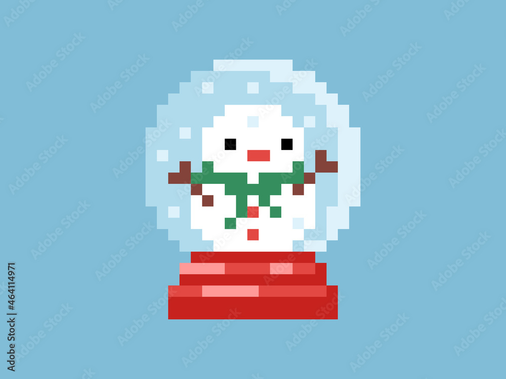 Pixel art snow globe with Christmas cute snowman. 8 bit video game  decoration with winter glass ball with funny snowman character. Vector  isolated vintage illustration. Stock Vector | Adobe Stock