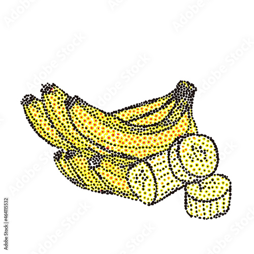 Banana vector dotted in colored halftone style, modern minimal fruit graphic element 