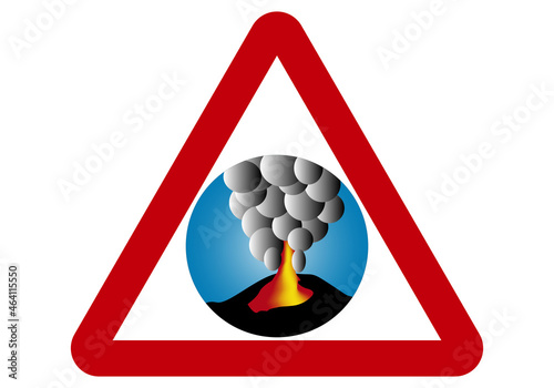 Símbolo de peligro de volcán en erupción sobre fondo blanco