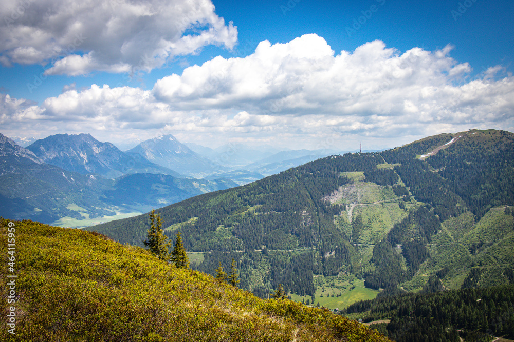 view from planai in schladming over alps, styria, austria, mountains