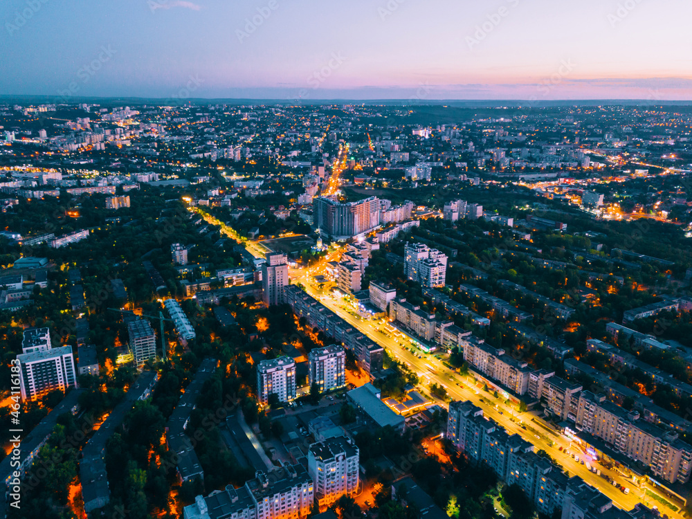 Obraz na płótnie Night landscape aerial photo of Chisinau, the capital of Moldova. w salonie