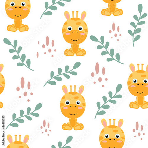 Cute giraffe seamless pattern. Vector illustration in flat style.
