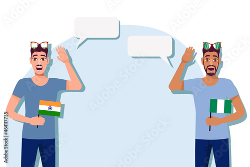 Men with Indian and Nigerian flags. Background for text. Communication between native speakers of India and Nigeria. Vector illustration. photo
