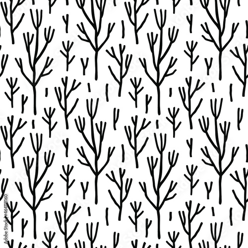 Fototapeta Naklejka Na Ścianę i Meble -  Vector seamless pattern with dried tree branches and sticks. Doodle nature pattern.