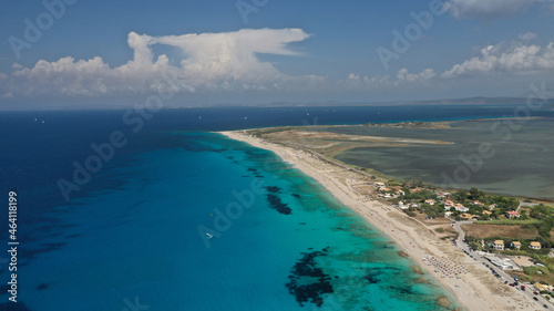 Aerial drone of paradise exotic turquoise bay in Caribbean destination island