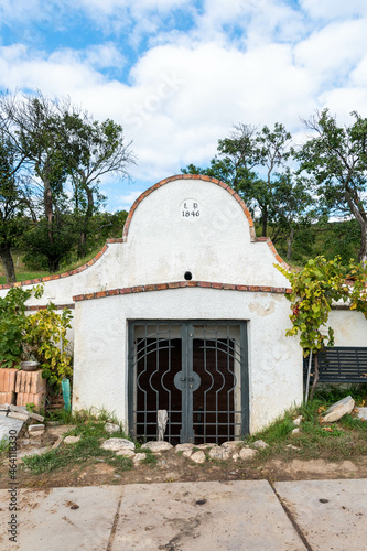 wine cellar in South Moravia in the Czech Republic, rural landscape, atmospheric country cottage, summer day in Moravia, white house