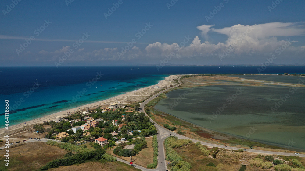 Aerial drone of paradise exotic turquoise bay in Caribbean destination island