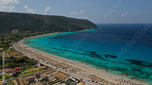 Aerial drone of paradise exotic turquoise bay in Caribbean destination island