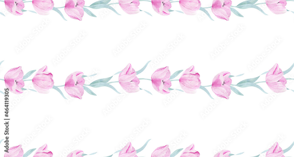 Delicate pink tulip. Flower petals. Watercolor illustration for congratulations, invitations, perfumery products.