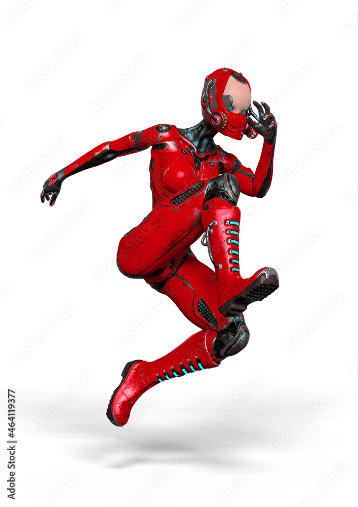 super gynoid is jumping in action super gynoid is jumping in action