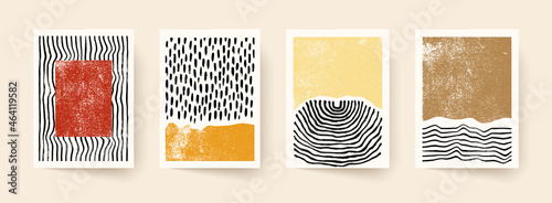 Set of abstract hand drawn compositions. Minimal geometric posters. Boho wall decor.