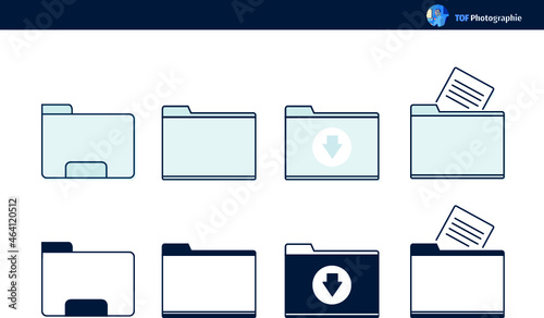 Set d'icônes ou pictogrammes modernes représentant des dossiers informatiques