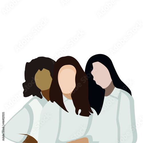 Psychology concept of finding and meeting shadow personality, unconscious side of self. Person discovering unknown hidden dark part of herself. Woman accepting her archetype. Flat vector illustration