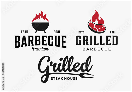 set bundle grilled barbecue logo design collection