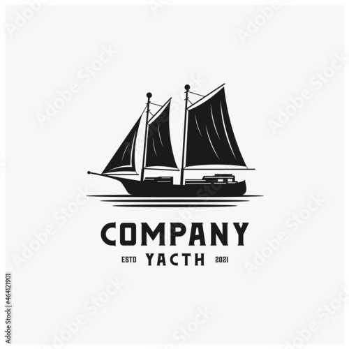 vintage black and white yacht ship logo design