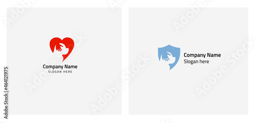Dog in a heart and shield icons. Care and love for dogs. Logo for pet shop and veterinary. Medical sign dog. Love for dogs
