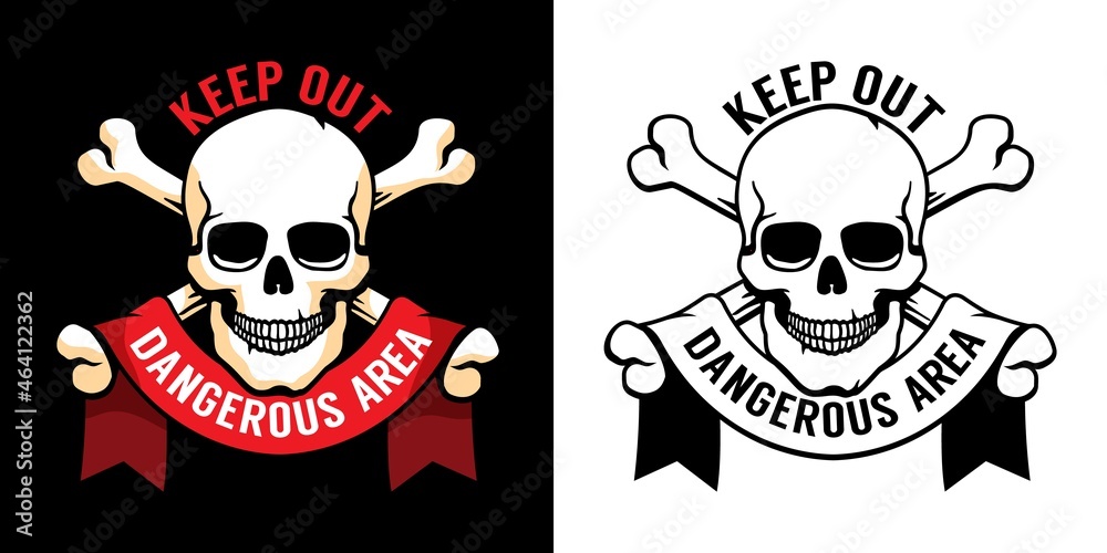 Skull and bones - sign of danger zone in retro style. Vector illustration Skull and bones - sign of danger zone in retro style. Vector illustration