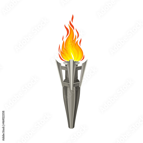 Torch with Brightly Burning Fire on Top as Ignited Light Source Vector Illustration