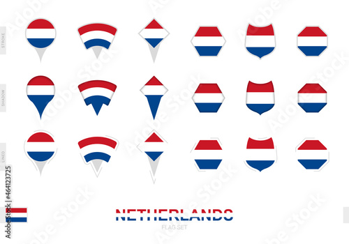 Collection of the Netherlands flag in different shapes and with three different effects.