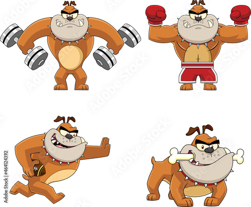 Bulldog Cartoon Character. Vector Hand Drawn Collection Set Isolated On White Background