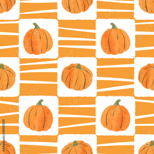 Seamless abstract autumn pattern with watercolor pumpkins. Halloween vector illustration