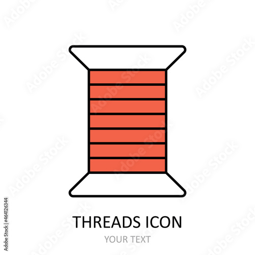 Vector illustration with spool of thread icon. Linear drawing.