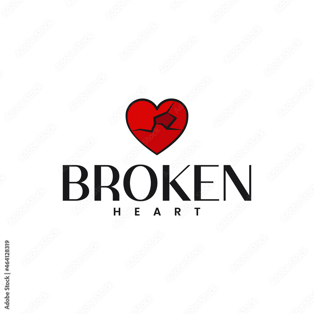 Broken heart logo on white design background
