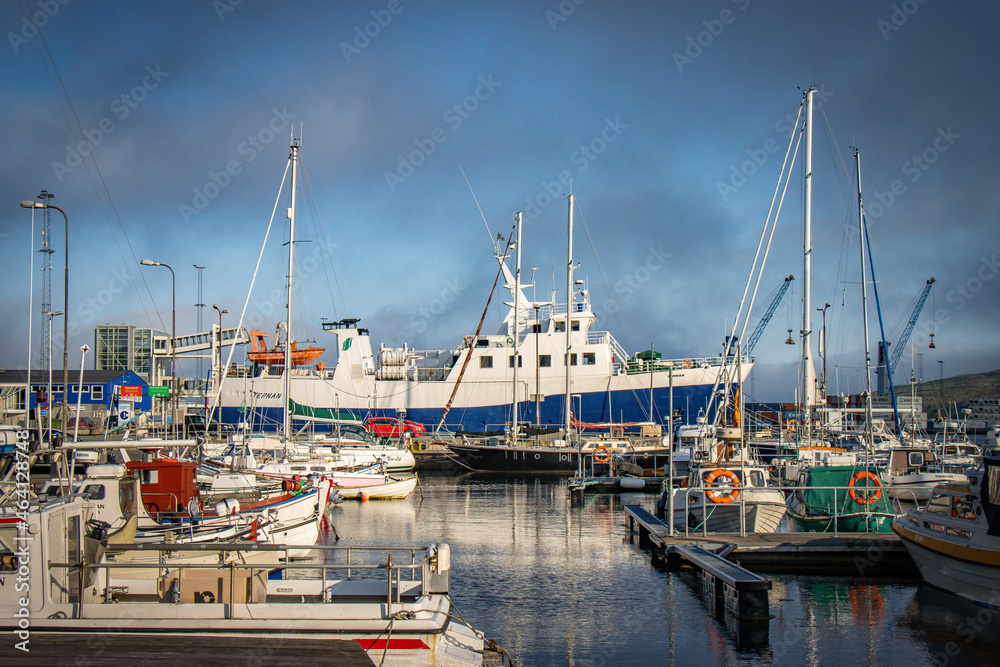 boats in the harbor, torshavn, capital of faroe islands, north atlantic, europe