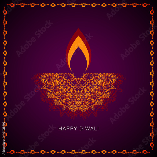 beautiful happy diwali greeting with burning diya for festival of lights