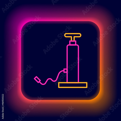 Glowing neon line Car air pump icon isolated on black background. Colorful outline concept. Vector