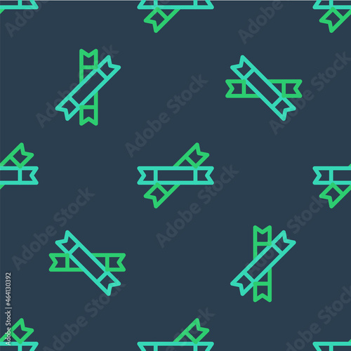 Line Sugar stick packets icon isolated seamless pattern on blue background. Blank individual package for bulk food products as coffee, salt, spices. Vector