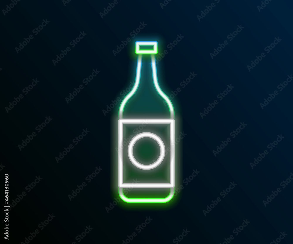 Glowing neon line Beer bottle icon isolated on black background. Colorful outline concept. Vector Glowing neon line Beer bottle icon isolated on black background. Colorful outline concept. Vector