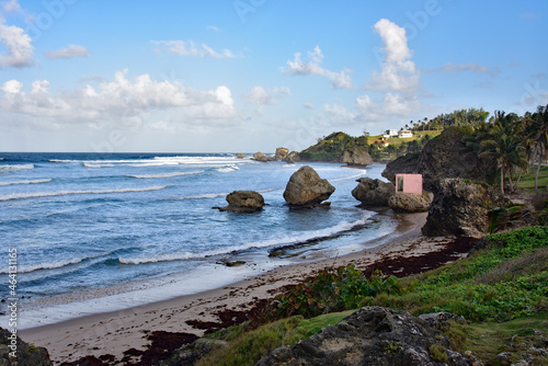 Abandoned beach house located on the atlantic east coast of the Caribbean island of Barbados at a town called Bathsheba.