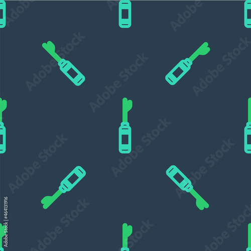 Line Awl tool with wooden handle icon isolated seamless pattern on blue background. Work equipment tailor industry. Vector