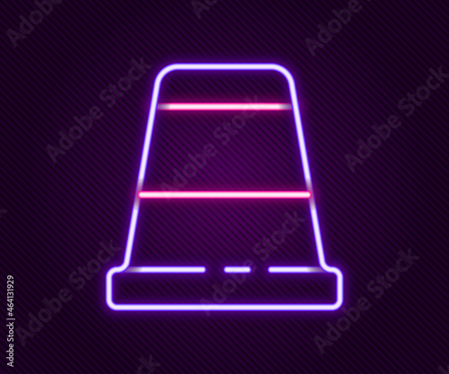 Glowing neon line Thimble for sewing icon isolated on black background. Colorful outline concept. Vector