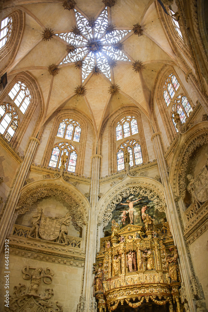 Burgos, Spain - 16 Oct 2021: Ceiling, Cathedral of Saint Mary of Burgos (UNESCO World Heritage Site), Burgos