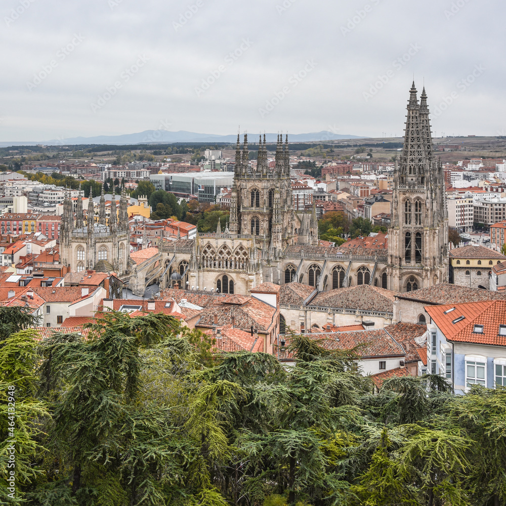 Burgos, Spain - 16 Oct 2021: The Santa Maria Cathedral of Burgos, Castile and Leon