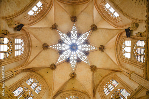 Burgos, Spain - 16 Oct, 2021: Ceiling of the Chapel of the Condestable in the Santa Maria Cathedral of Burgos, Castilla Leon