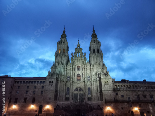 Obradoiro square and the facade of the Cathedral of Santiago de Compostela, Spain